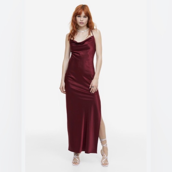 H&M Dresses & Skirts - H&M Burgundy Satin Slip Maxi Dress